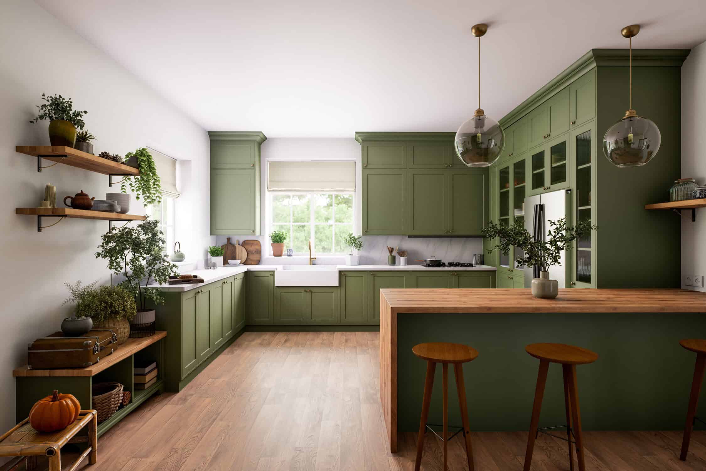 green kitchen cabinets in Birmingham MI